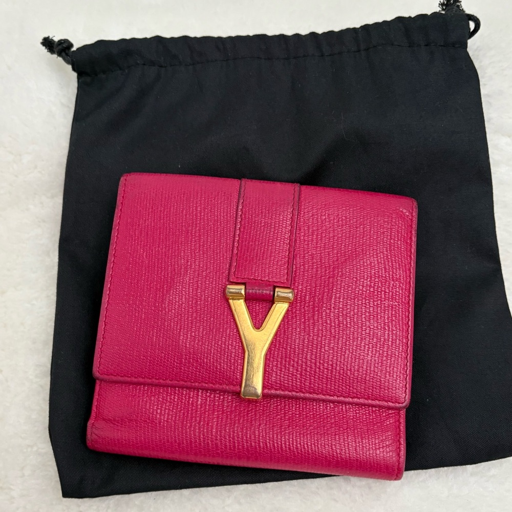 Yves Saint Laurent Pink Leather Y-Logo Wallet with Gold Hardware